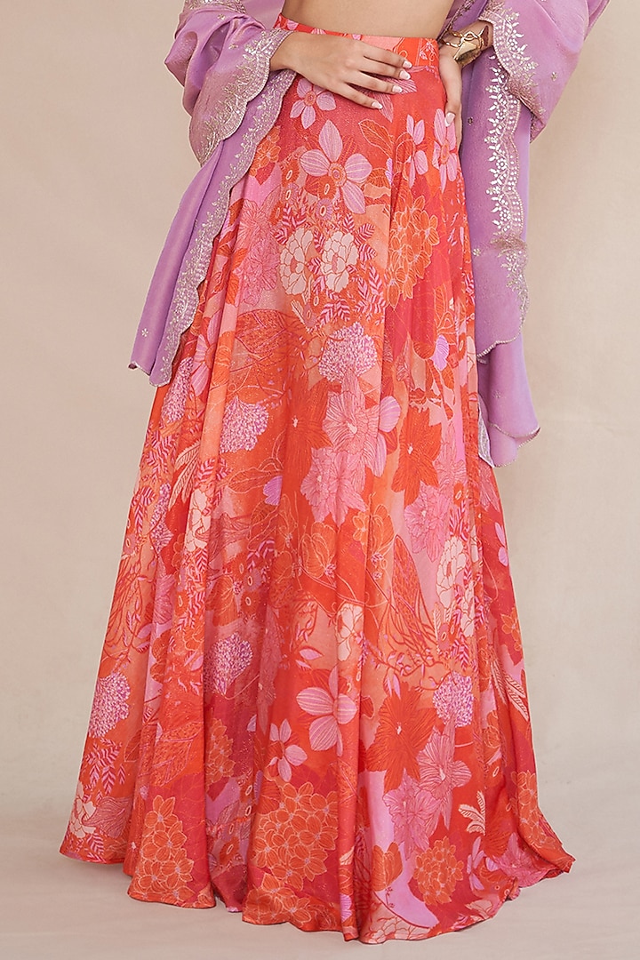 Tangerine & Red Silk Organza Lehenga Set by ANKITA DHARMAN at Pernia's Pop Up Shop
