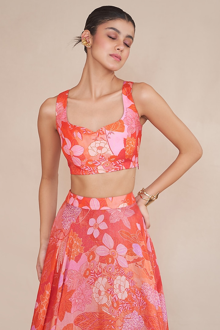 Tangerine & Red Silk Organza Lehenga Set by ANKITA DHARMAN at Pernia's Pop Up Shop