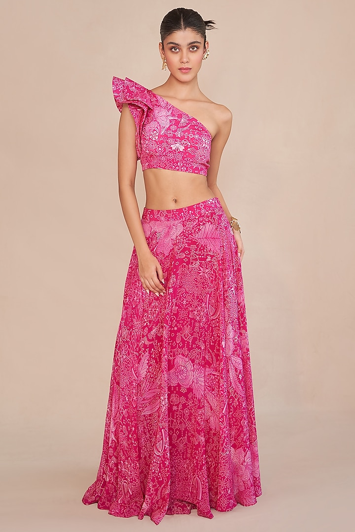 Pink Natural Crepe Flared Lehenga Set by ANKITA DHARMAN at Pernia's Pop Up Shop