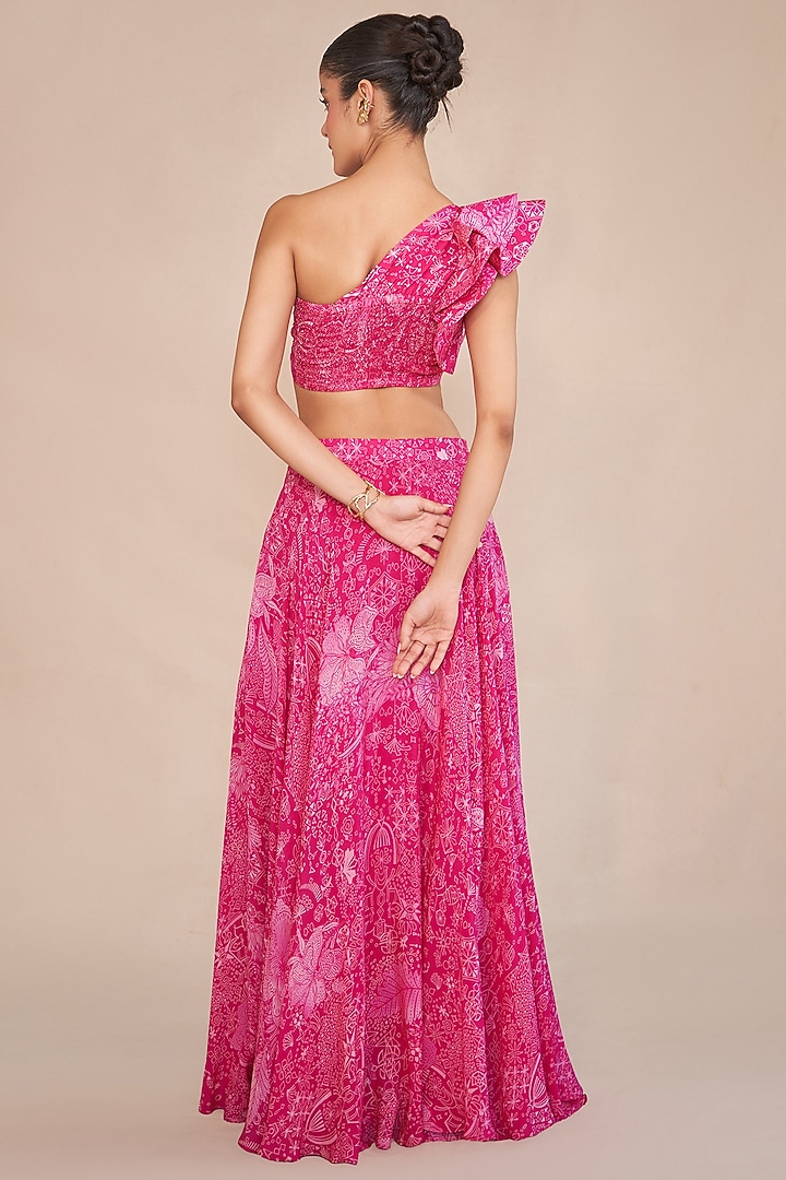 Pink Natural Crepe Flared Lehenga Set by ANKITA DHARMAN at Pernia's Pop Up Shop