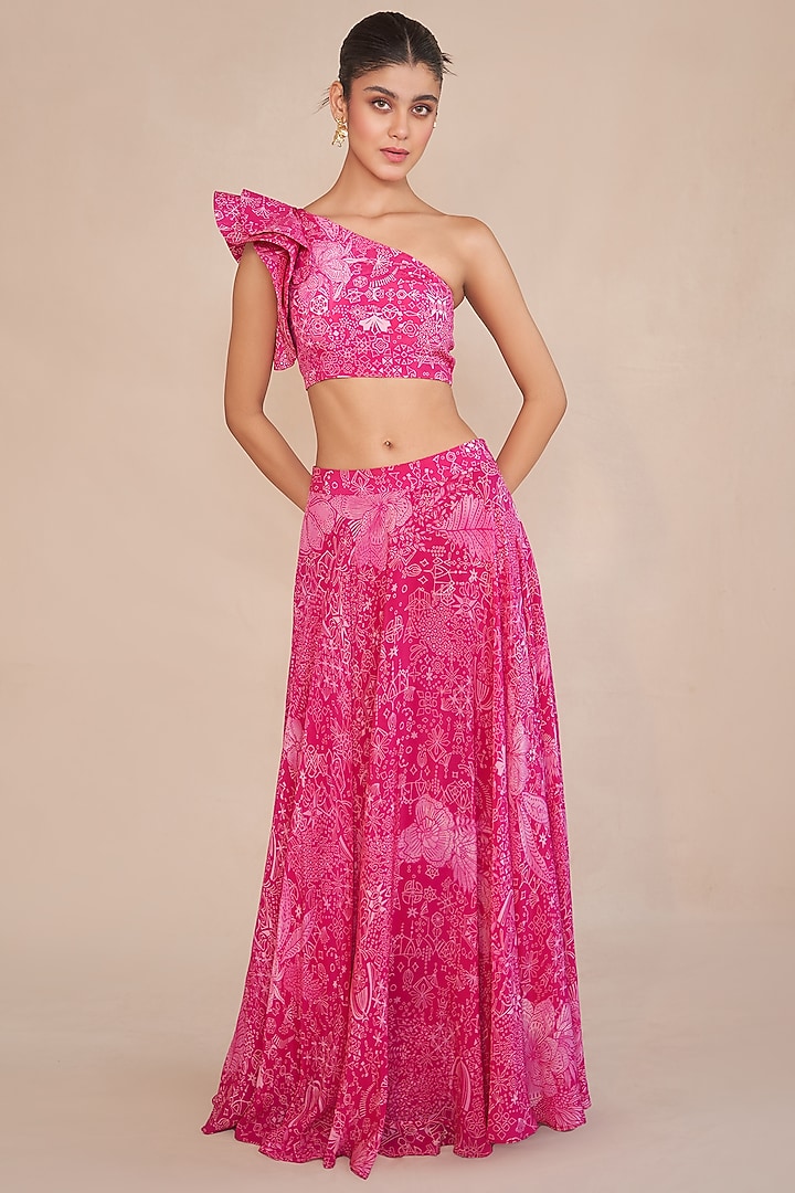 Pink Natural Crepe Flared Lehenga Set by ANKITA DHARMAN at Pernia's Pop Up Shop
