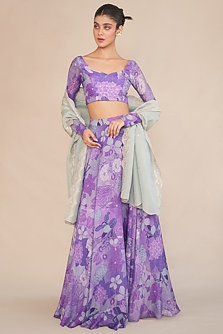 Lilac Lurex Lehenga Set by ANKITA DHARMAN