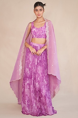 Blush Chinon Silk Pleated Lehenga Set by ANKITA DHARMAN