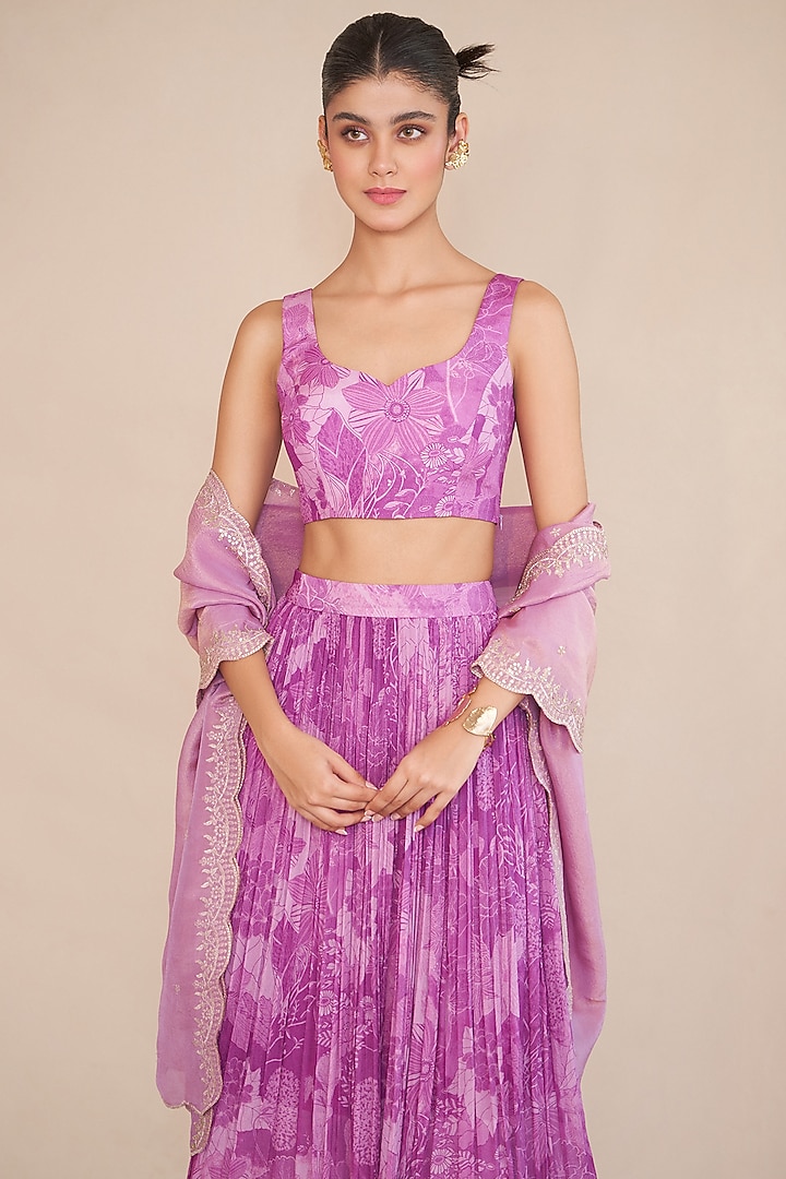 Blush Chinon Silk Pleated Lehenga Set by ANKITA DHARMAN at Pernia's Pop Up Shop