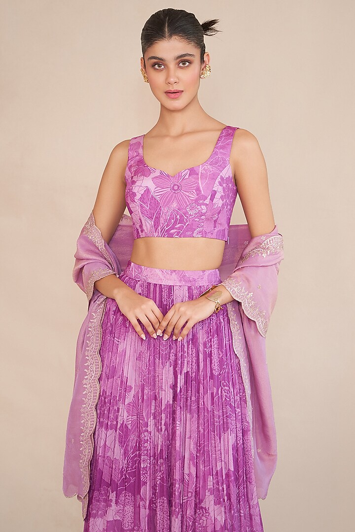 Blush Chinon Silk Pleated Lehenga Set by ANKITA DHARMAN at Pernia's Pop Up Shop