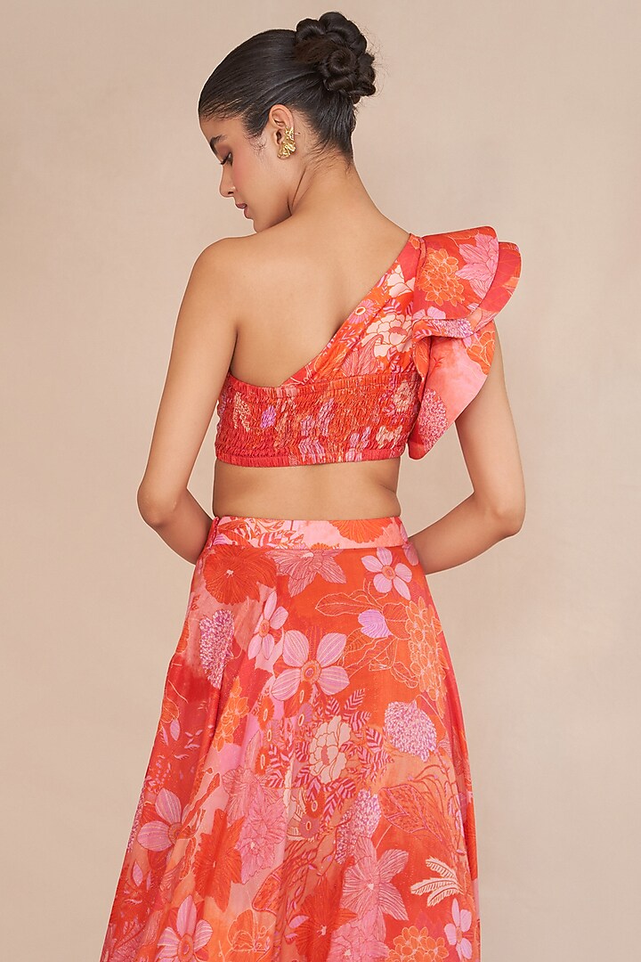 Tangerine & Red Lurex Flared Lehenga Set by ANKITA DHARMAN at Pernia's Pop Up Shop