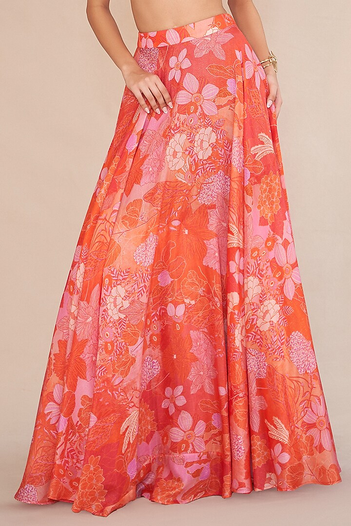 Tangerine & Red Lurex Flared Lehenga Set by ANKITA DHARMAN at Pernia's Pop Up Shop