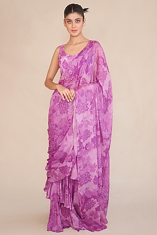 Blush Chinon Pre-Draped Saree Set by ANKITA DHARMAN