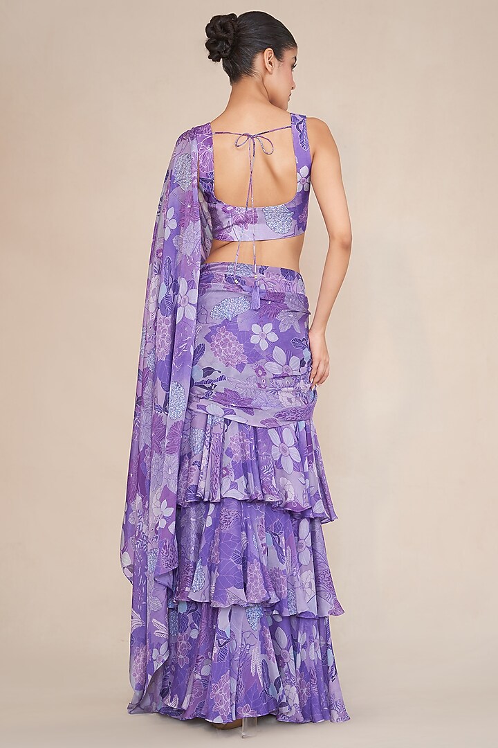 Lilac Chinon Pre-Draped Party Wear Saree Set by ANKITA DHARMAN at Pernia's Pop Up Shop