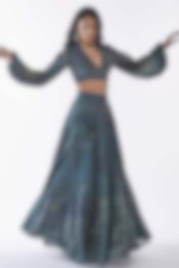 Blue & Green Pure Chanderi Lehenga Set by ANKITA DHARMAN at Pernia's Pop Up Shop