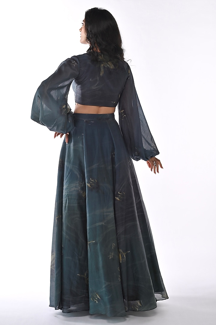 Blue & Green Pure Chanderi Lehenga Set by ANKITA DHARMAN at Pernia's Pop Up Shop