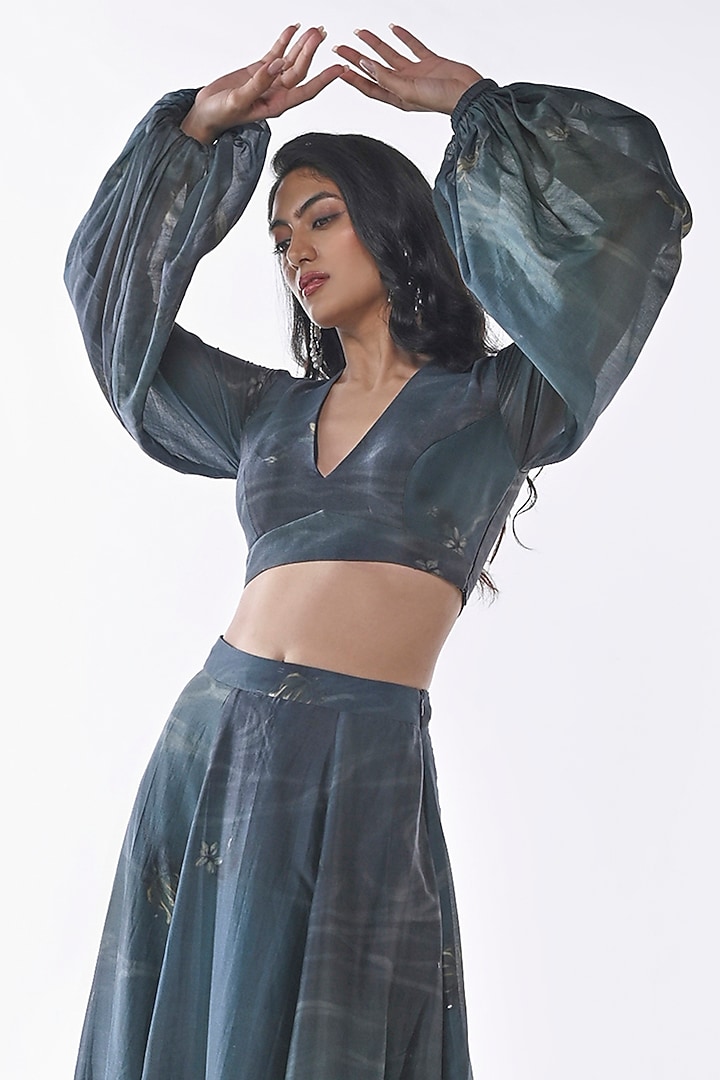 Blue & Green Pure Chanderi Lehenga Set by ANKITA DHARMAN at Pernia's Pop Up Shop