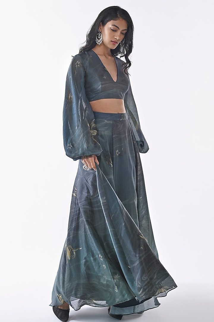 Blue & Green Pure Chanderi Lehenga Set by ANKITA DHARMAN at Pernia's Pop Up Shop