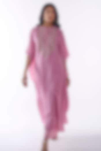 Pink Muga Silk Embroidered Kaftan Set by ANKITA DHARMAN at Pernia's Pop Up Shop