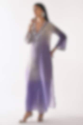 White & Purple Ombre Pure Chanderi Mirror Work Kaftan Set by ANKITA DHARMAN at Pernia's Pop Up Shop