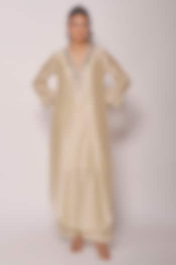 Ivory Pure Chanderi Mirror Work Kaftan Set by ANKITA DHARMAN at Pernia's Pop Up Shop