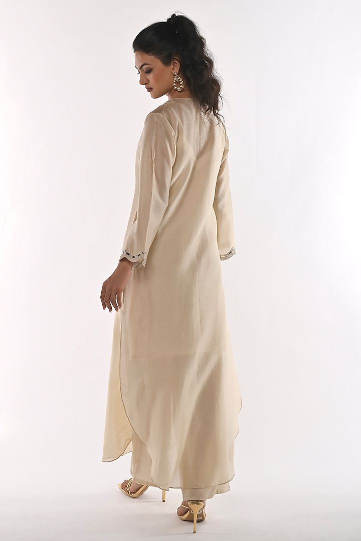 Ivory Pure Chanderi Mirror Work Kaftan Set by ANKITA DHARMAN at Pernia's Pop Up Shop
