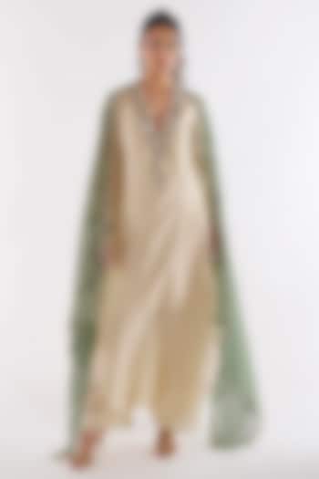 Ivory Pure Chanderi Mirror Work Kaftan Set by ANKITA DHARMAN at Pernia's Pop Up Shop