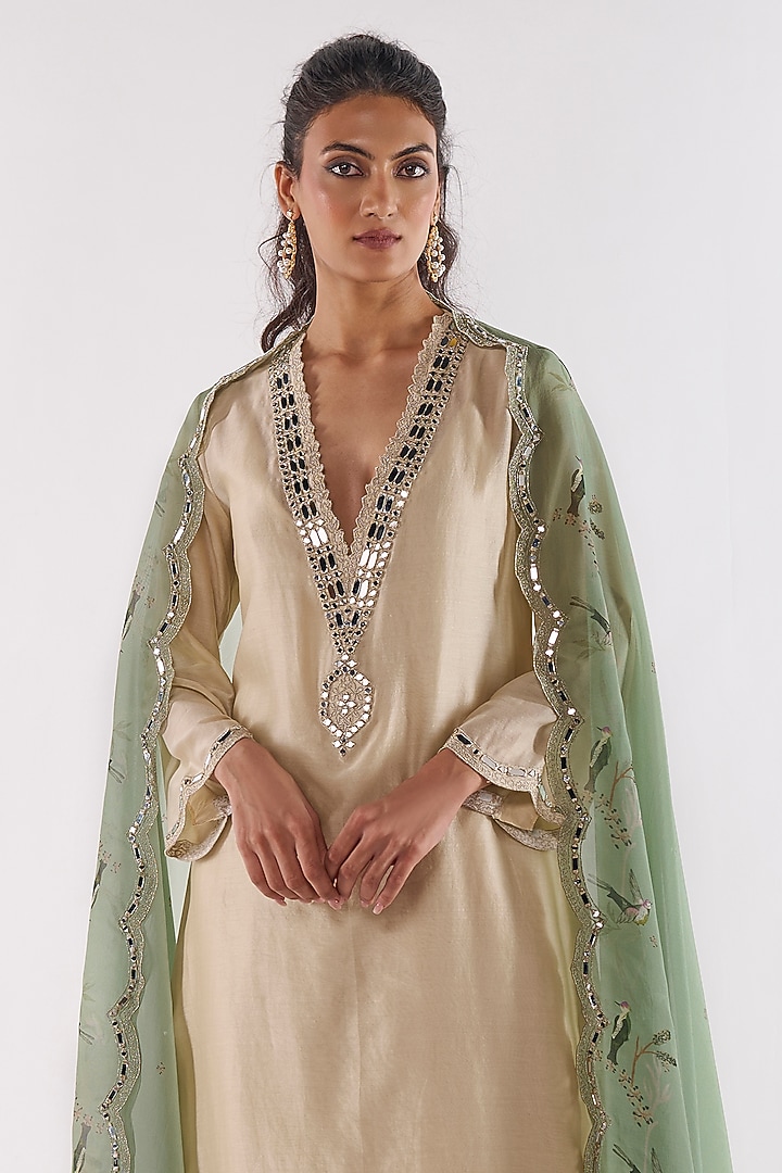 Ivory Pure Chanderi Mirror Work Kaftan Set by ANKITA DHARMAN at Pernia's Pop Up Shop