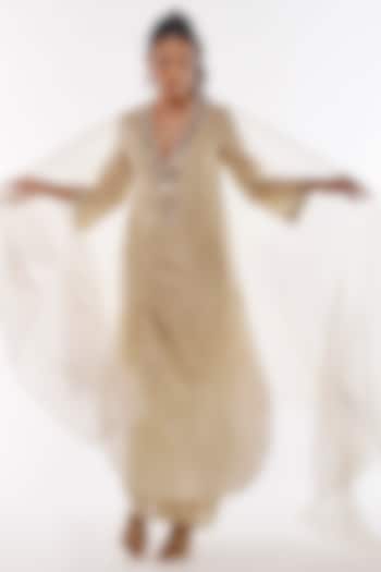 Ivory Pure Chanderi Mirror Work Kaftan Set by ANKITA DHARMAN at Pernia's Pop Up Shop