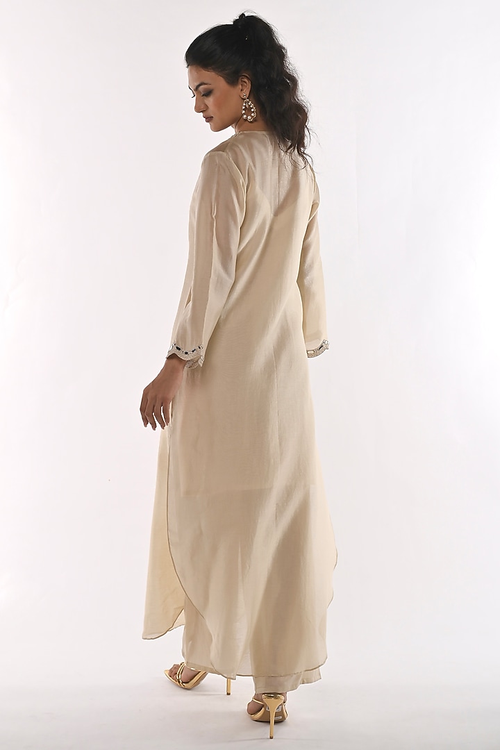Ivory Pure Chanderi Mirror Work Kaftan Set by ANKITA DHARMAN at Pernia's Pop Up Shop