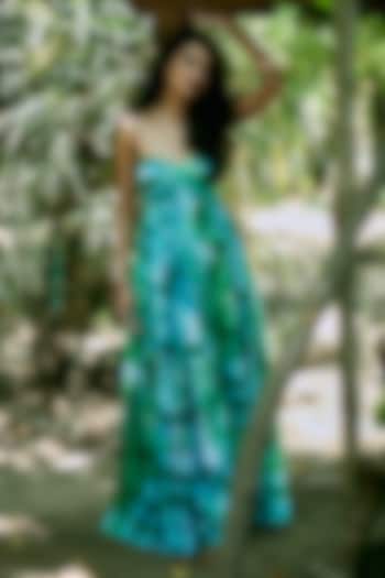Greenish-Blue Chiffon Maxi Dress by ANKITA DHARMAN