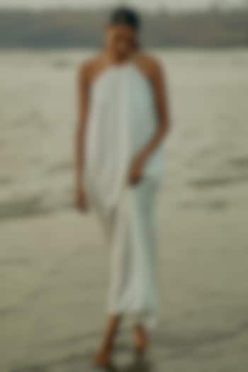 White Linen Slub Maxi Dress by ANKITA DHARMAN