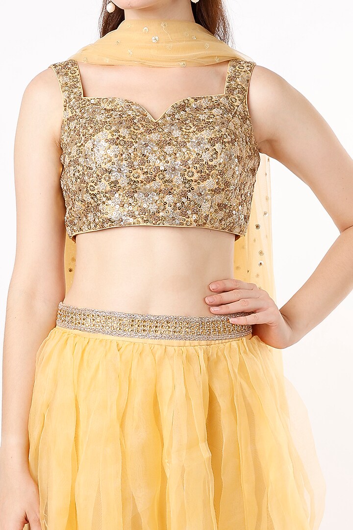 Golden Beige Embroidered Lehenga Set by Agastya The Era Edit at Pernia's Pop Up Shop