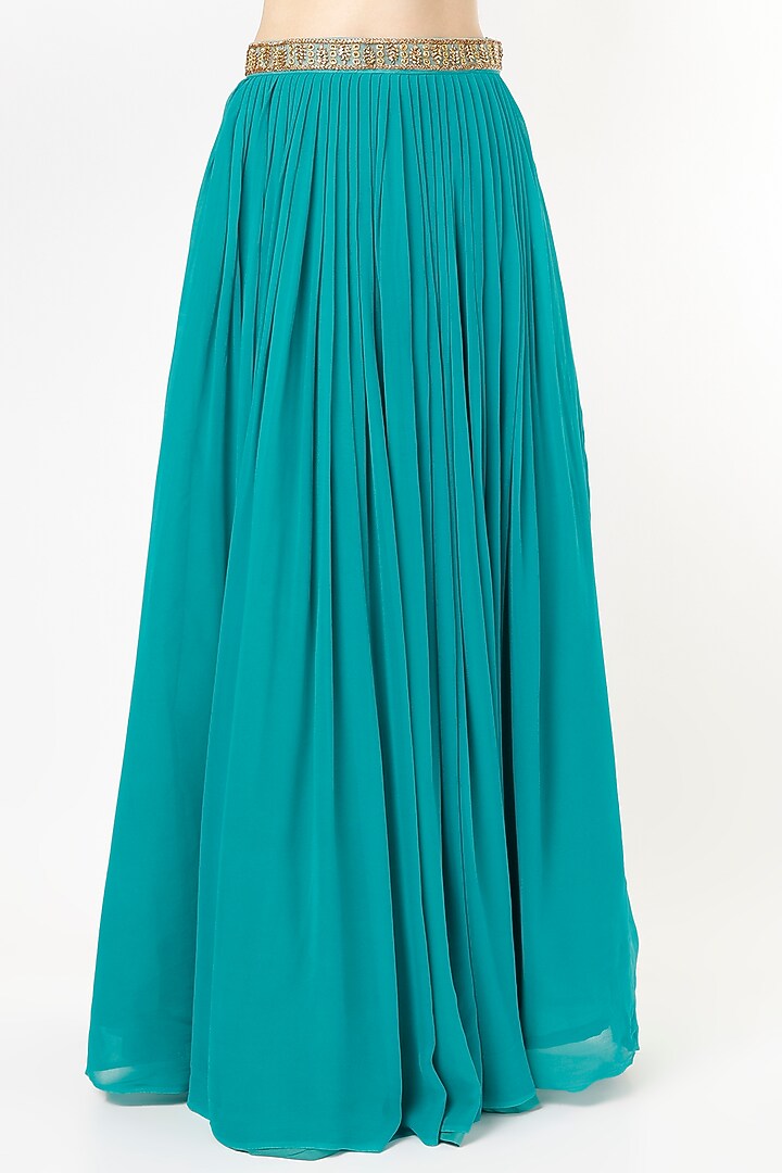 Teal Blue Embroidered Lehenga Set by Agastya The Era Edit at Pernia's Pop Up Shop