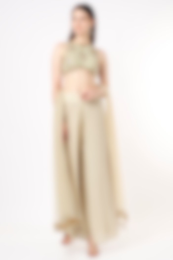 Olive Green Georgette Pant Set by Agastya The Era Edit at Pernia's Pop Up Shop