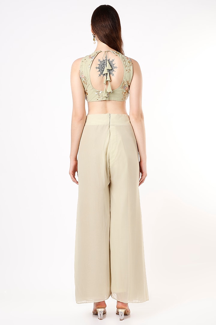 Olive Green Georgette Pant Set by Agastya The Era Edit at Pernia's Pop Up Shop