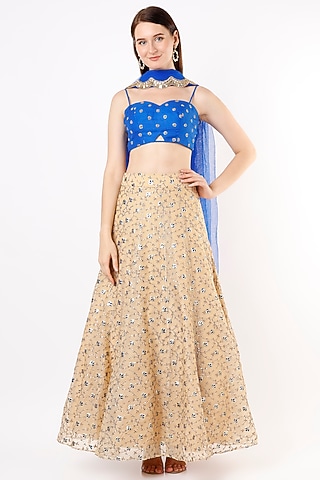 Gold Net Lehenga Set by Agastya The Era Edit