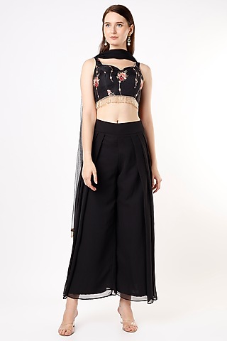 Black Georgette Pant Set by Agastya The Era Edit