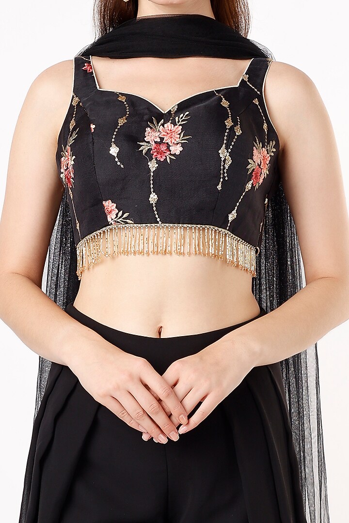 Black Georgette Pant Set by Agastya The Era Edit at Pernia's Pop Up Shop