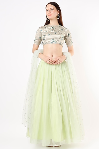 Mint Green Embroidered Lehenga Set by Agastya The Era Edit