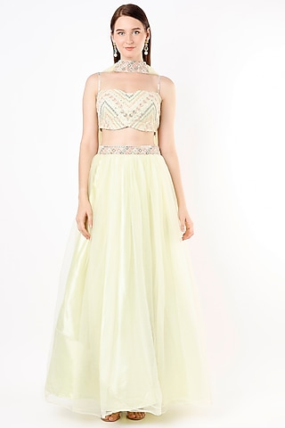 Mint Green Tulle Lehenga Set by Agastya The Era Edit