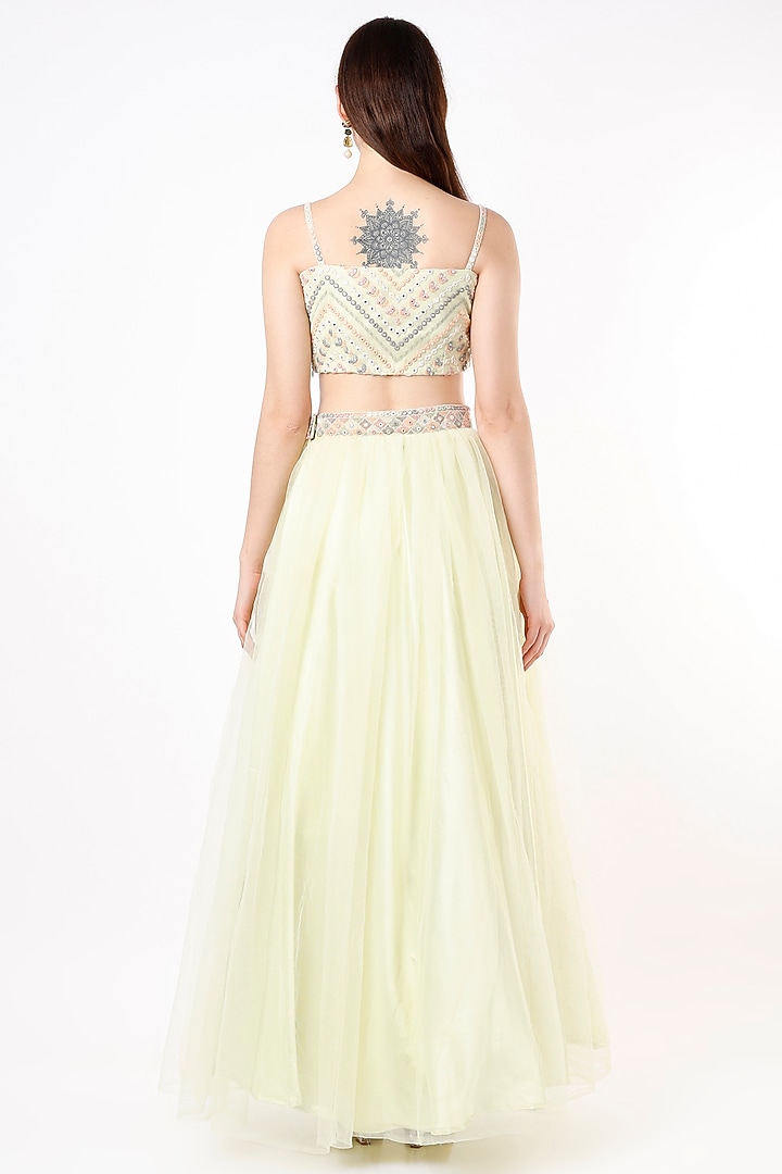 Mint Green Tulle Lehenga Set by Agastya The Era Edit at Pernia's Pop Up Shop