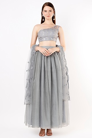 Grey Organza Embroidered Lehenga Set by Agastya The Era Edit
