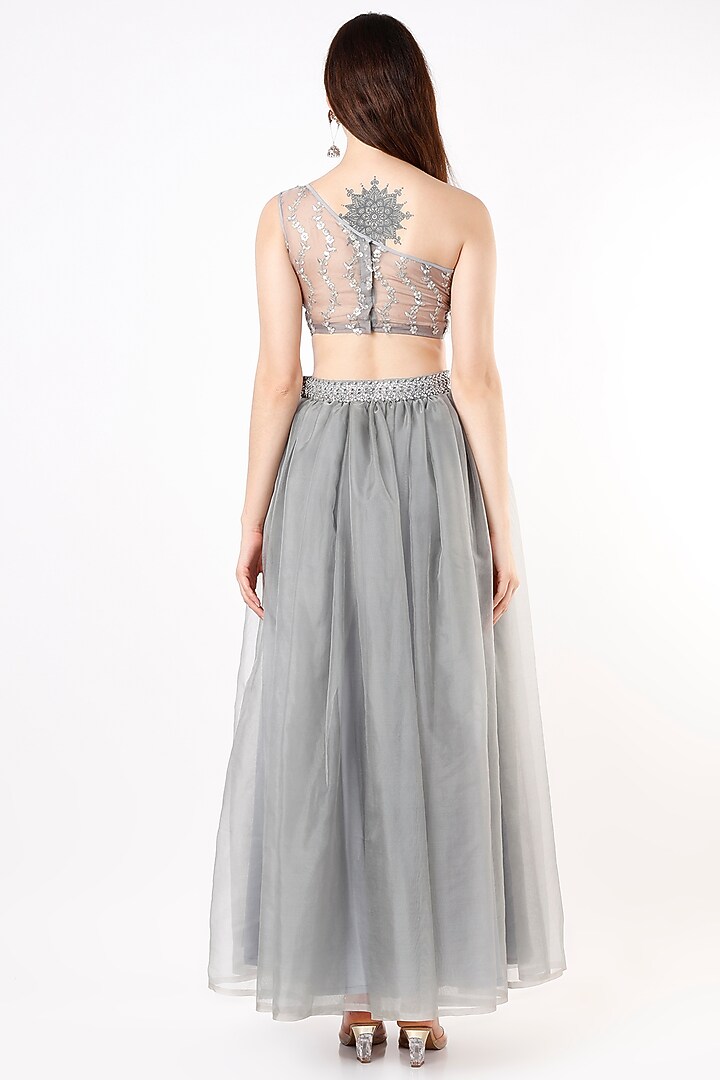Grey Organza Embroidered Lehenga Set by Agastya The Era Edit at Pernia's Pop Up Shop