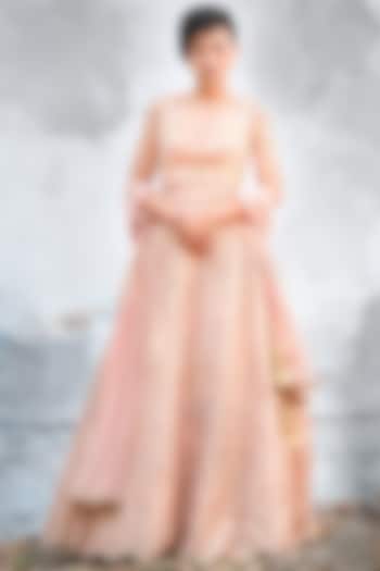 Peach Embroidered Wedding Lehenga Set by Architha Narayanam at Pernia's Pop Up Shop