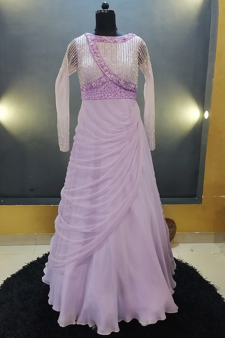 Lavender Embroidered Gown by Architha Narayanam