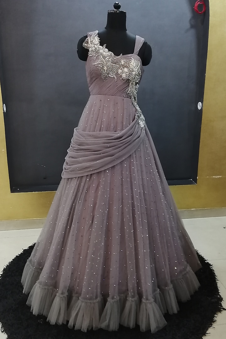 Grey Embroidered Gown by Architha Narayanam