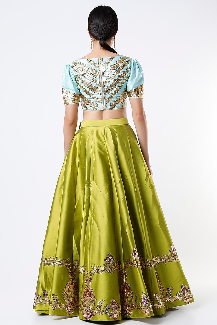 Lime Green Silk Bridal Lehenga Set by Architha Narayanam at Pernia's Pop Up Shop