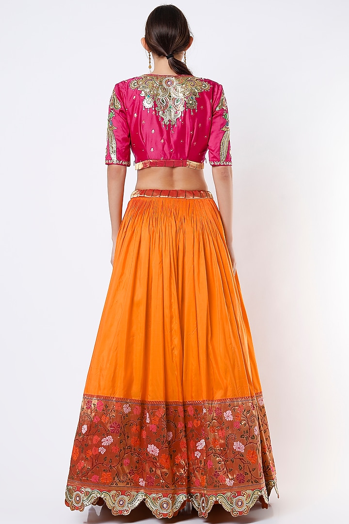 Orange Silk Embroidered Bridal Lehenga Set by Architha Narayanam at Pernia's Pop Up Shop