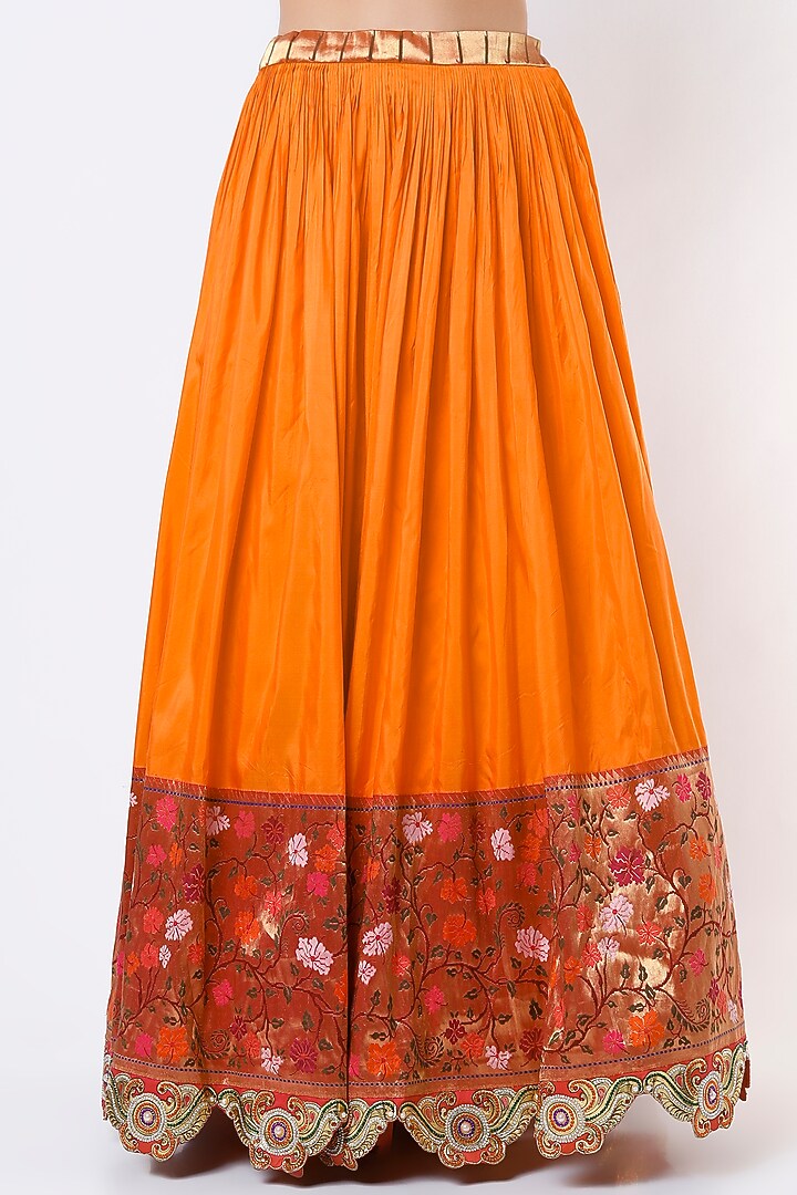 Orange Silk Embroidered Bridal Lehenga Set by Architha Narayanam at Pernia's Pop Up Shop
