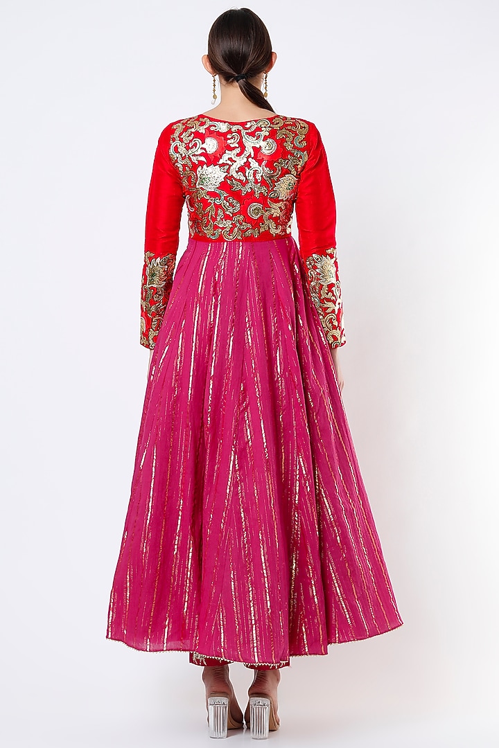 Fuchsia Raw Silk Wedding Anarkali Set by Architha Narayanam at Pernia's Pop Up Shop
