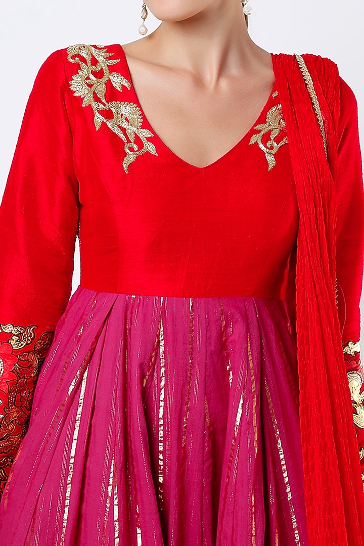 Fuchsia Raw Silk Wedding Anarkali Set by Architha Narayanam at Pernia's Pop Up Shop