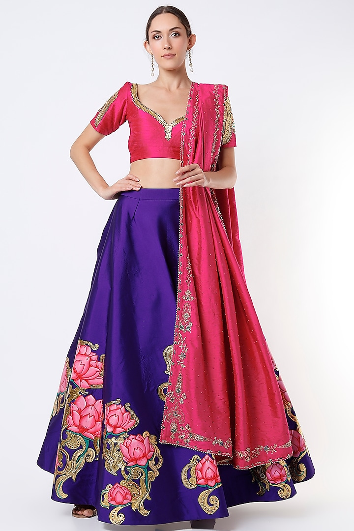 Violet Embroidered Lehenga Set by Architha Narayanam