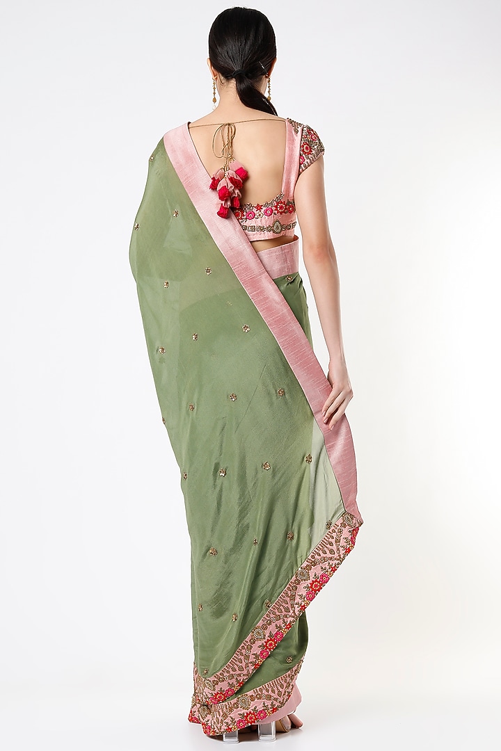 Sap Green Embroidered Wedding Saree Set by Architha Narayanam at Pernia's Pop Up Shop