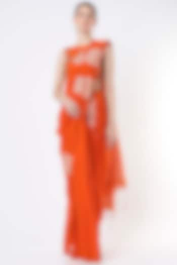 Orange Handloom Saree Set by Architha Narayanam